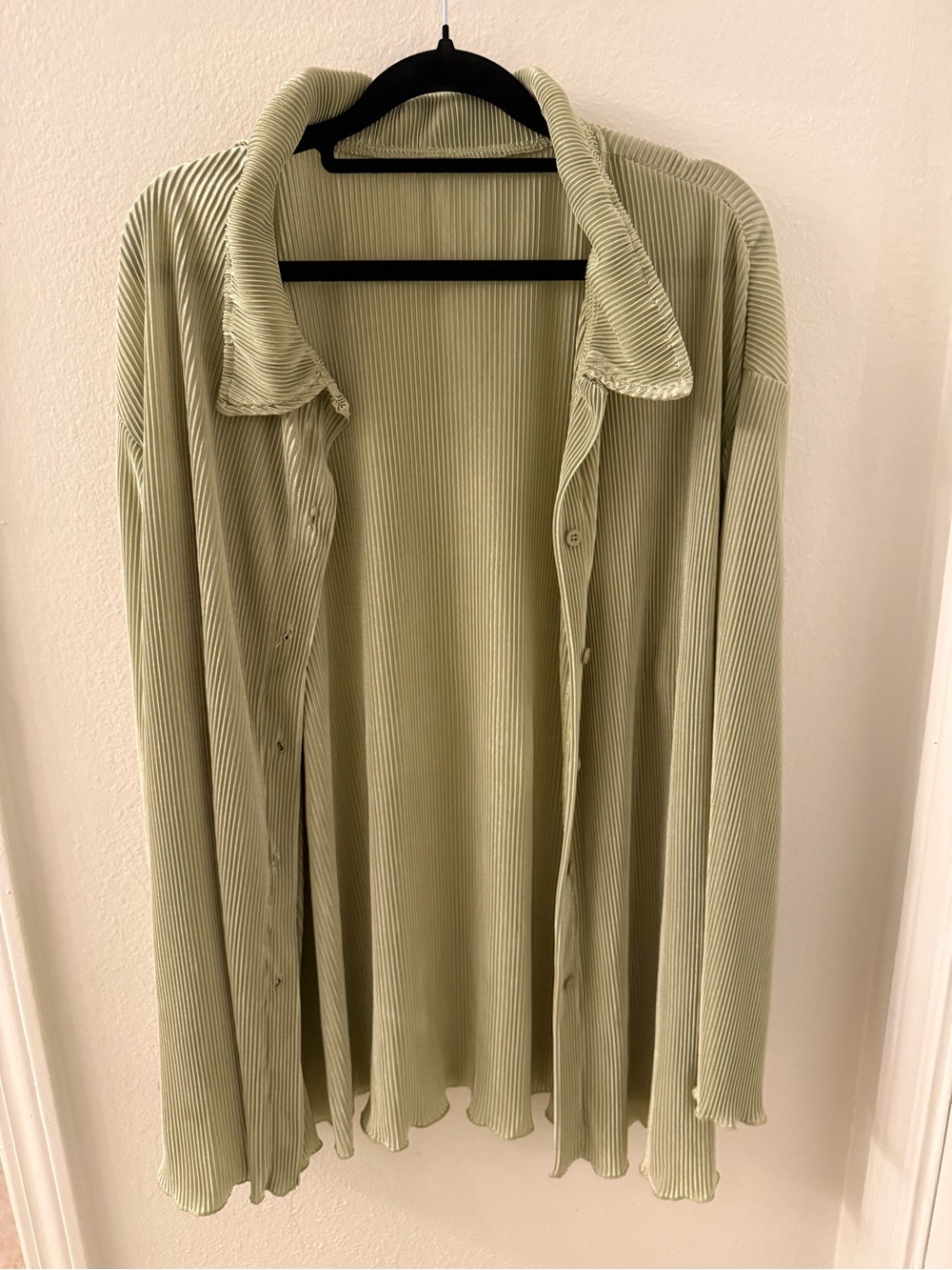 Light Green Ribbed Button-Down Shirt